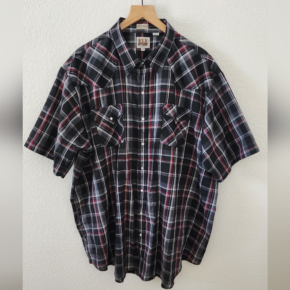 Ely Cattleman BIG MAN Plaid Peral Snap Western Short Sleeve 3X Shirt